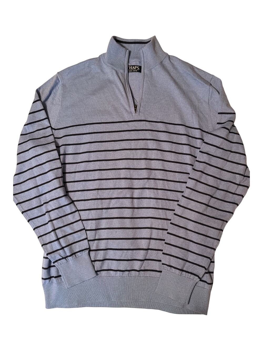 Chaps Men’s Large Blue Navy Striped Quarter Zip Sweater New